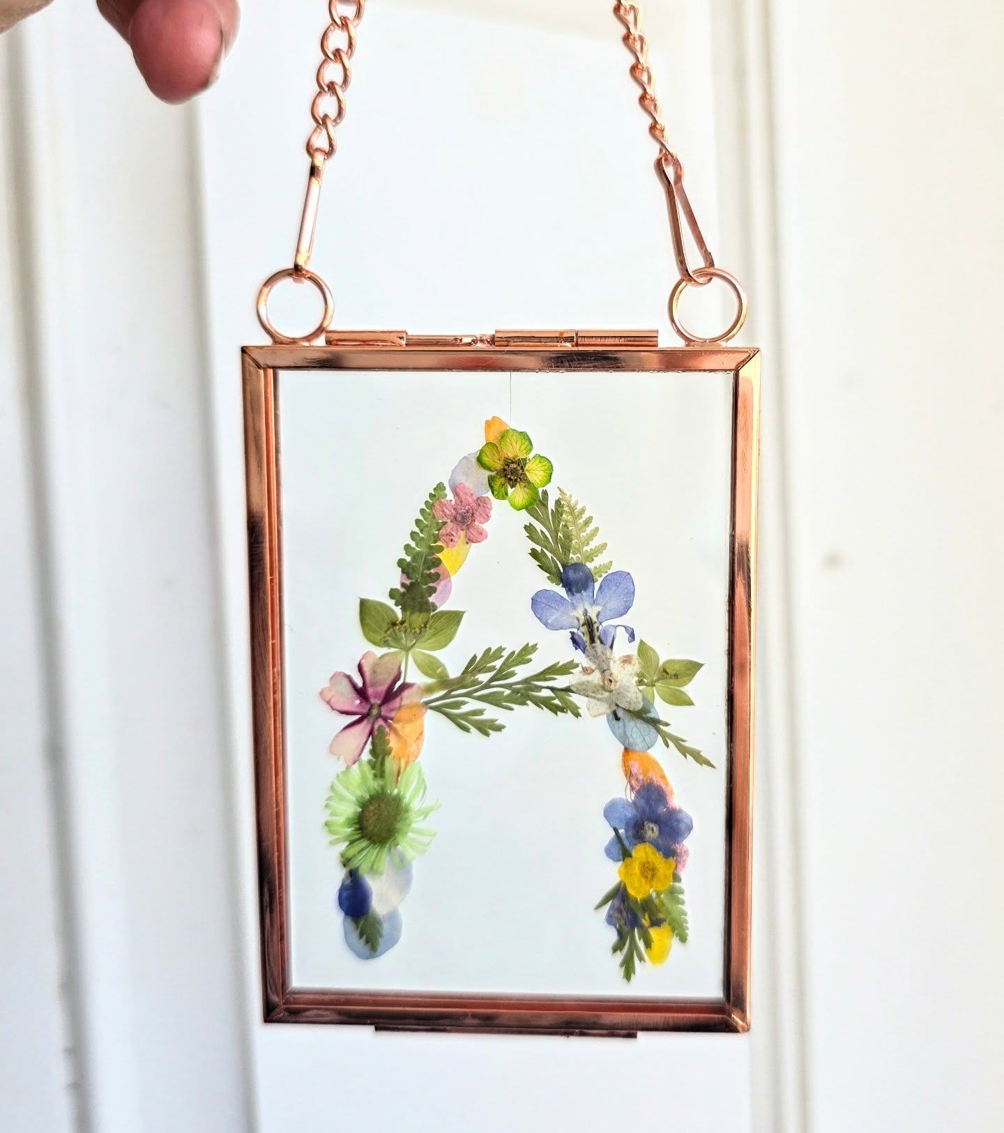 "A" initial pressed flower Mini frame, vintage rose gold