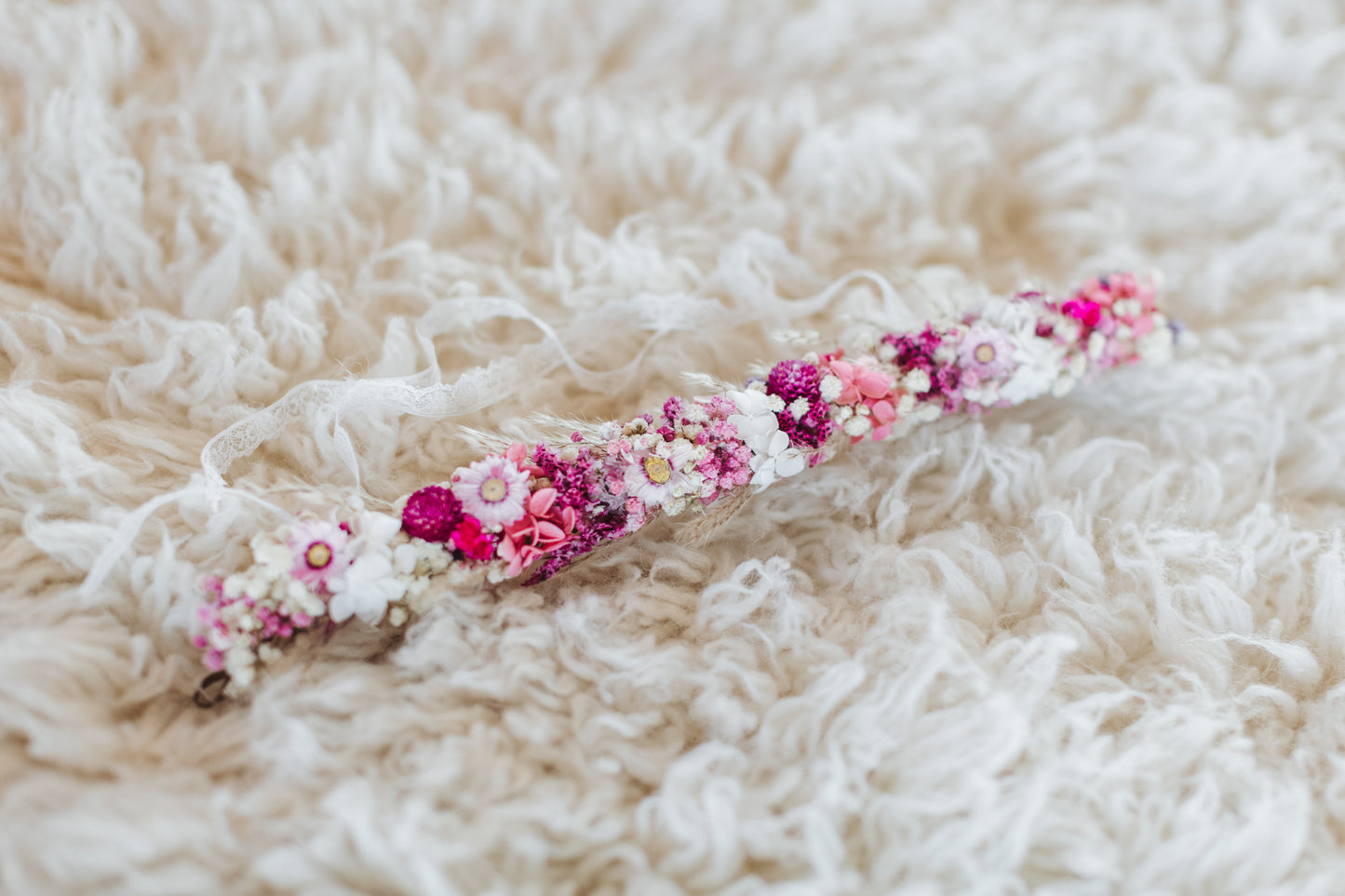 Pink and Purple colorful wedding hair crown, dried flower hair wreath, mix of everlasting dried flowers