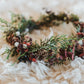 winter wedding hair crown, dried flower hair wreath, mix of everlasting flowers, and artificial winter