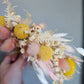 Yellow and Blush wedding hair crown, dried flower hair wreath, mix of everlasting light pink, blush bunny tails, yellow billy balls, ivory fern, oats and baby's breath