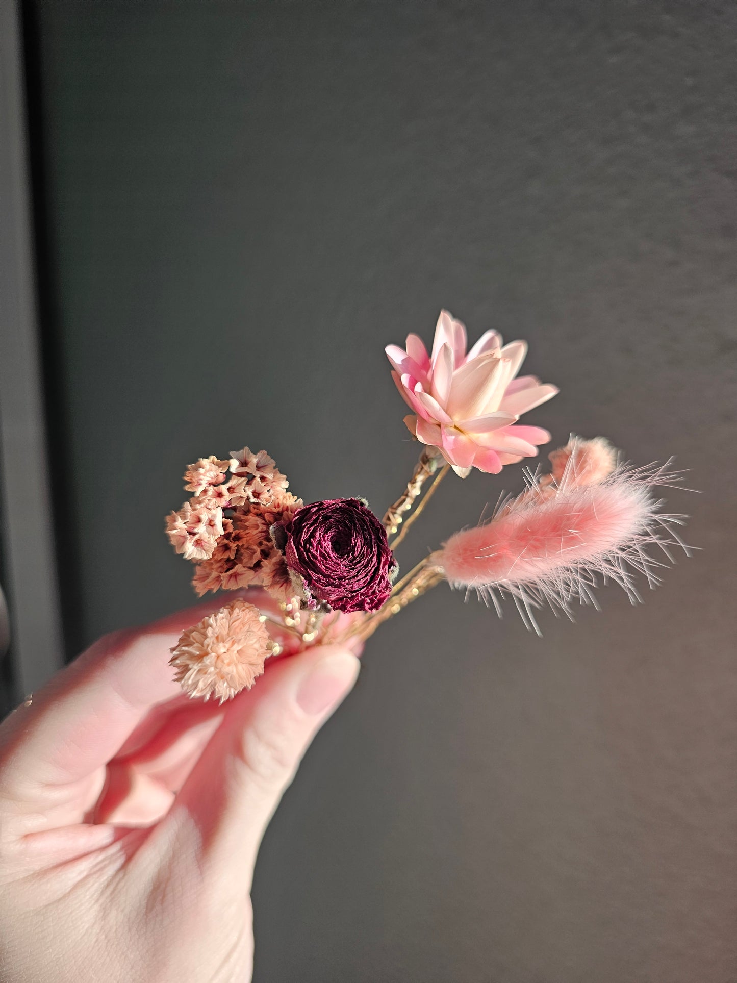 Dried Flower Hair Bobby Pins, Hair Accessories, Light Pink, Mauve, set of 5