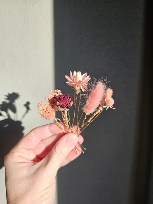 Dried Flower Hair Bobby Pins, Hair Accessories, Light Pink, Mauve, set of 5