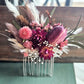 Dried Flower Hair Comb, Tan & White Mauve, Magenta, and Pink, Hair Accessories