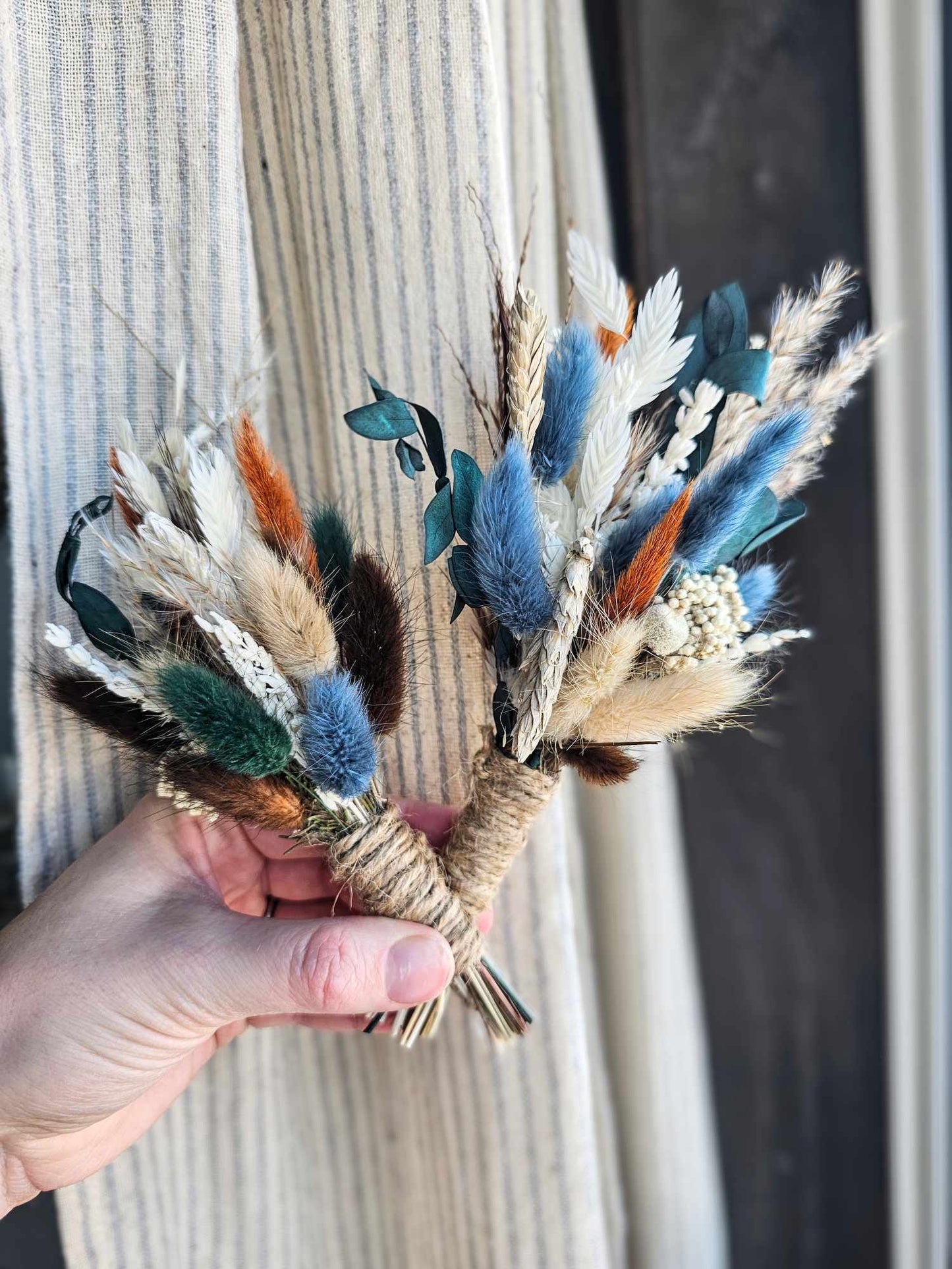 Boho boutonniere, dried wedding flowers, lapel flower, groom's pin on, groomsmen boutonniere, Terracotta, pampas grass, ivory, dusty blue,