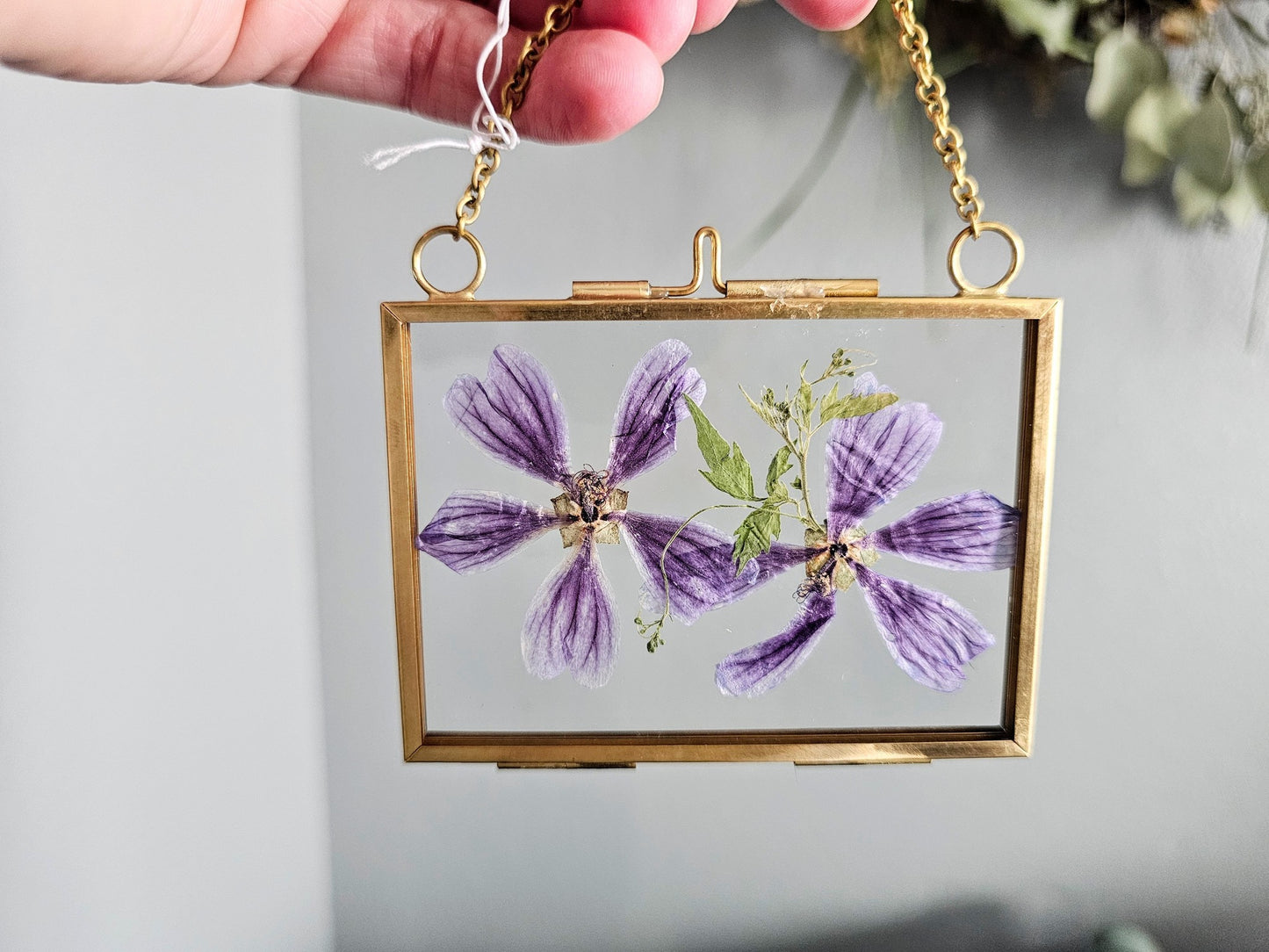 "mini" vintage style gold frame with pressed purple clematis