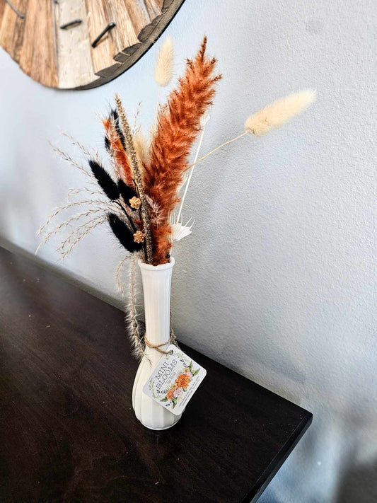 Dried Flower Bud Vase Bundle,Black, Rust and Ivory, Vintage Hoosier Bud Vase