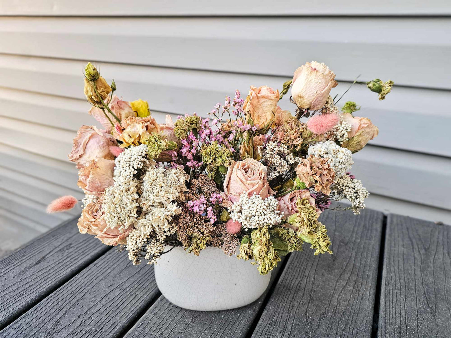 Light Pink and White Oval Vase, Large Size (Colorful Everlasting Botanical, Dried Flower Vase)