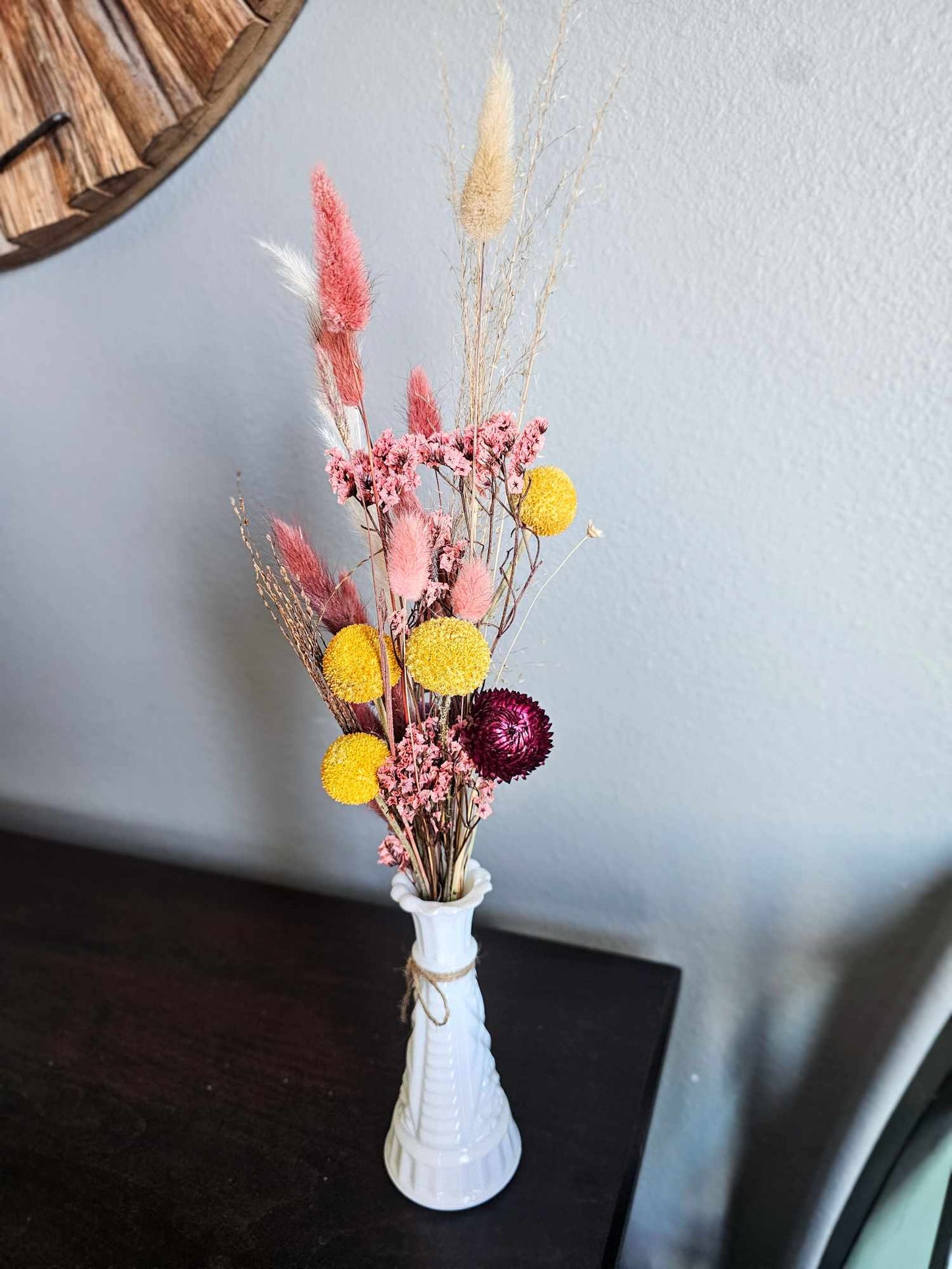 Dried Flower Bud Vase Bundle, Magenta,Pink and Yellow Vintage Hoosier Bud Vase