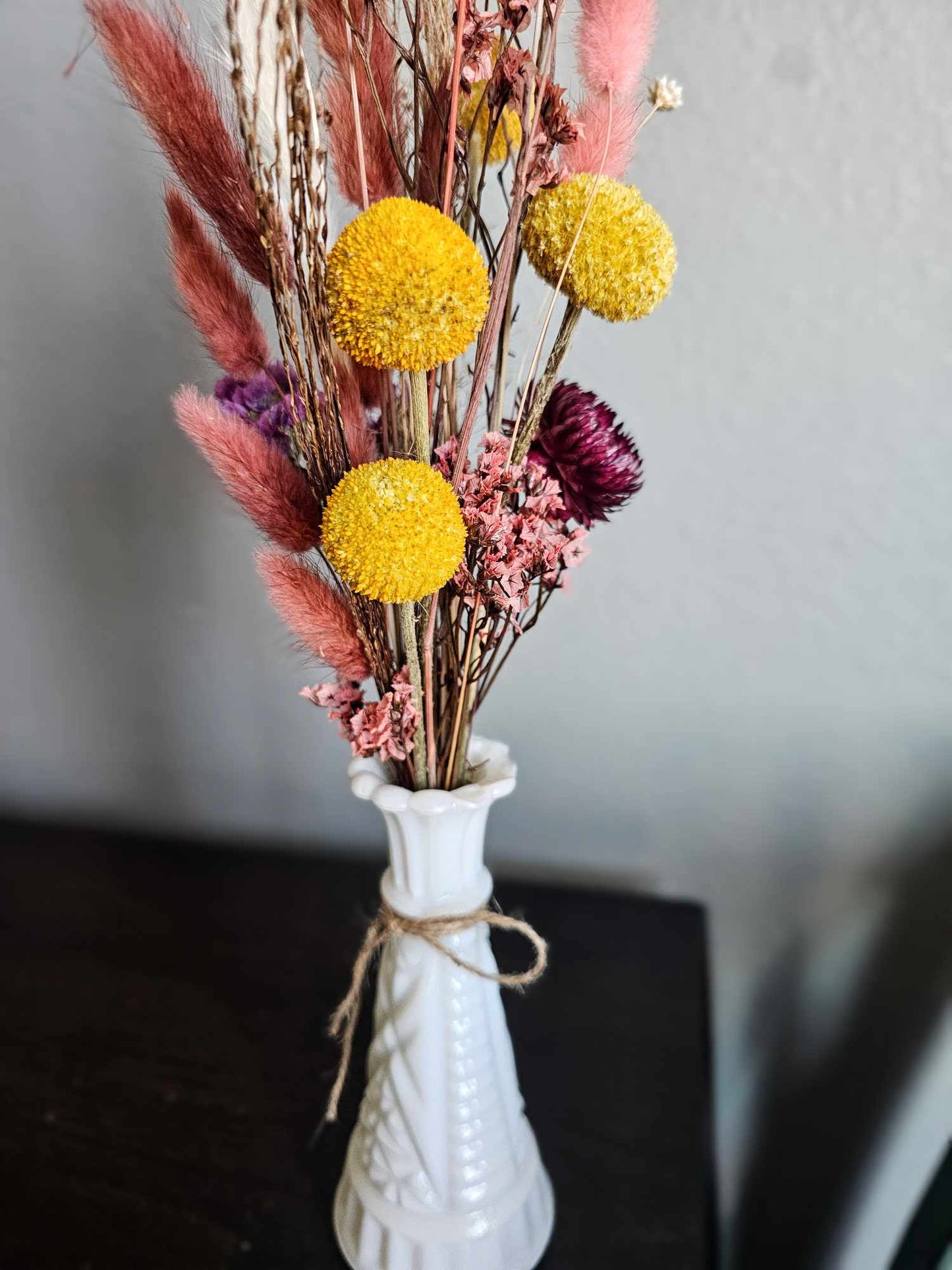 Dried Flower Bud Vase Bundle, Magenta,Pink and Yellow Vintage Hoosier Bud Vase