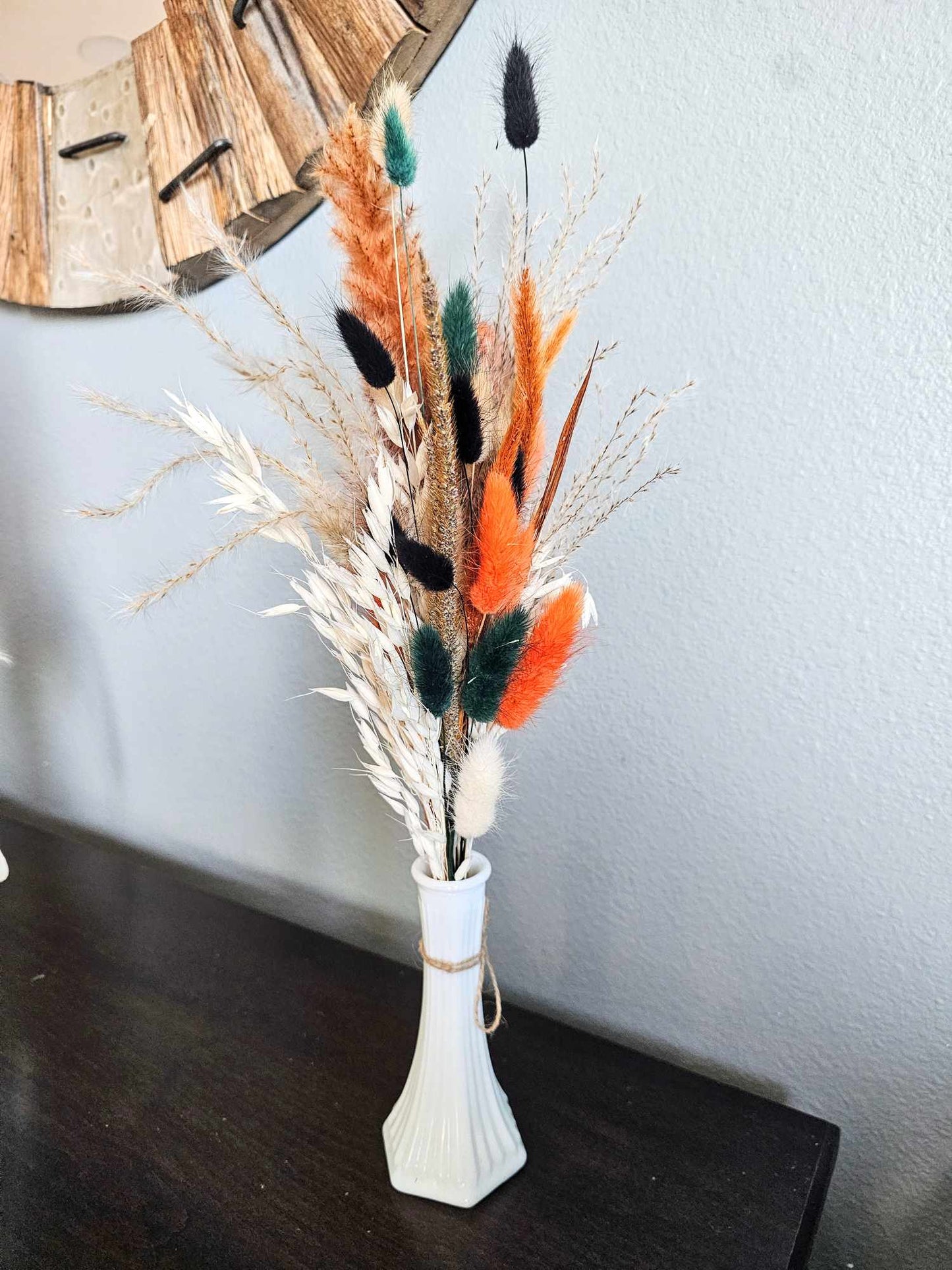 Dried Flower Bud Vase Bundle, Emerald Green, Rust and Ivory, Vintage Hoosier Bud Vase