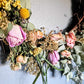 Custom, Garden grown and dried floral wreath, light yellow, pink and purple + greenery
