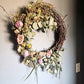 Custom, Garden grown and dried floral wreath, light yellow, pink and purple + greenery