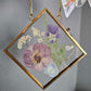 "mini" vintage style gold frame with pressed pink and purple flowers + garden rose