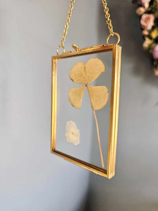 "mini" vintage style black frame with 4 leaf clover