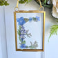 "E" initial pressed flower Mini frame, vintage gold