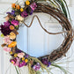 Custom, Garden grown and dried floral wreath, Pink, Yellow and Magenta