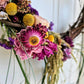 Custom, Garden grown and dried floral wreath, Pink, Yellow and Magenta